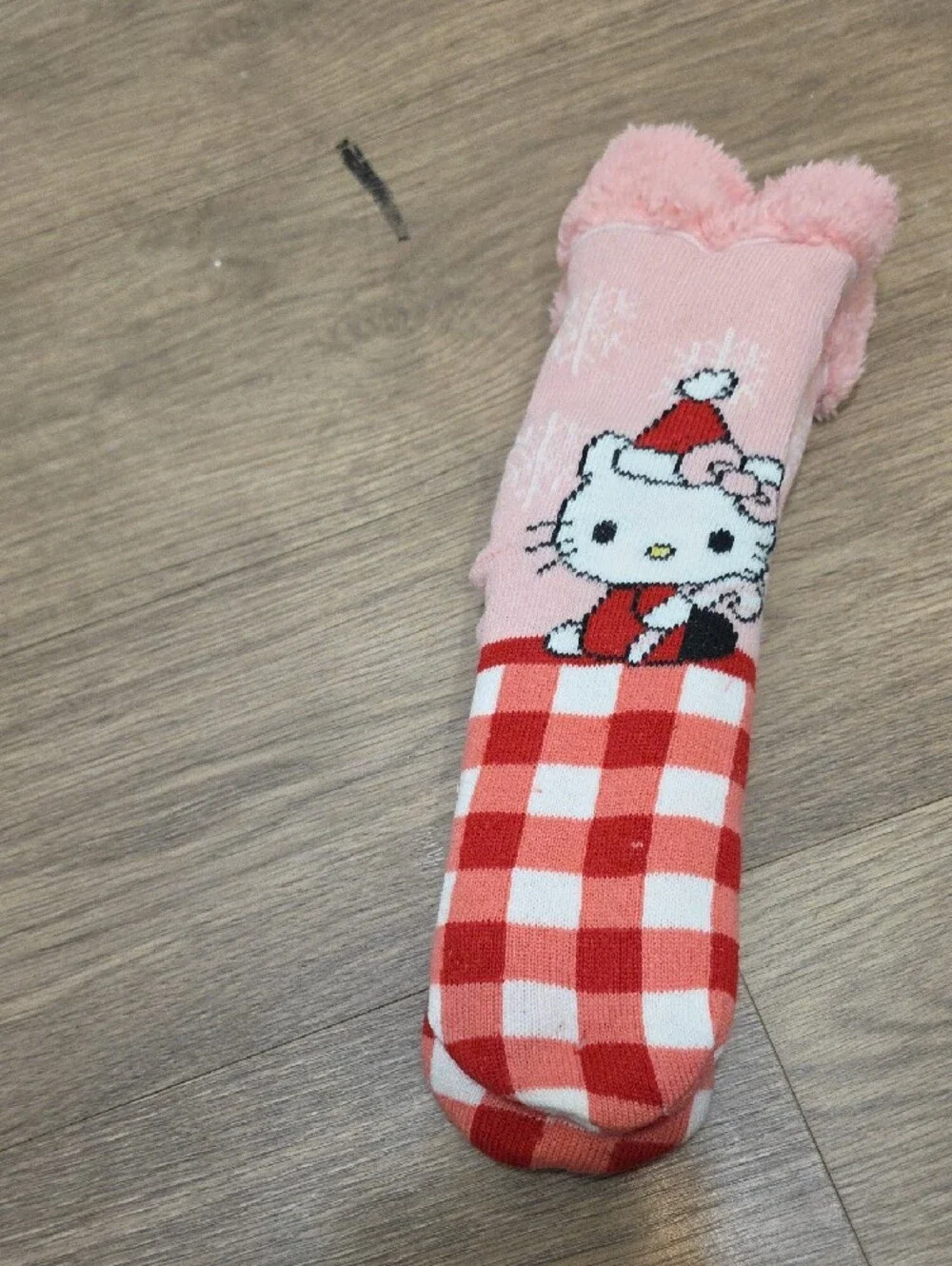 Hello Kitty Pink & Red Fuzzy Cuffed Kids Crew Socks